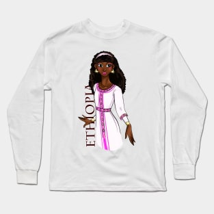 Black is Beautiful - Ethiopia Melanin Girl in traditional outfit Long Sleeve T-Shirt